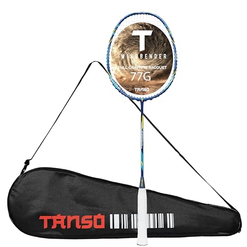 TANSO Windbender Full Graphite Ultra Light Weight Carbon Fibre Strung Badminton Racket (32 Lbs Tension, 680 mm Long, 77 Grams, Strung with Premium Strings and Full Racquet Cover) - Image 1