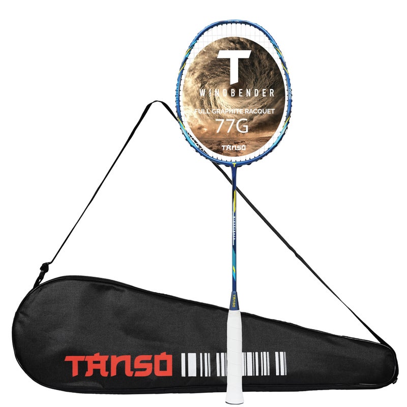 TANSO Windbender Full Graphite Ultra Light Weight Carbon Fibre Strung Badminton Racket (32 Lbs Tension, 680 mm Long, 77 Grams, Strung with Premium Strings and Full Racquet Cover) - Image 5