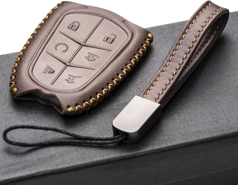 فيتوديكو غطاء مفتاح ذكي من جلد طبيعي من فيتوديكو متوافق مع كاديلاك XT4، كاديلاك XT5، كاديلاك XT6 2019 - 2025 (6 أزرار، بني) - Image 5