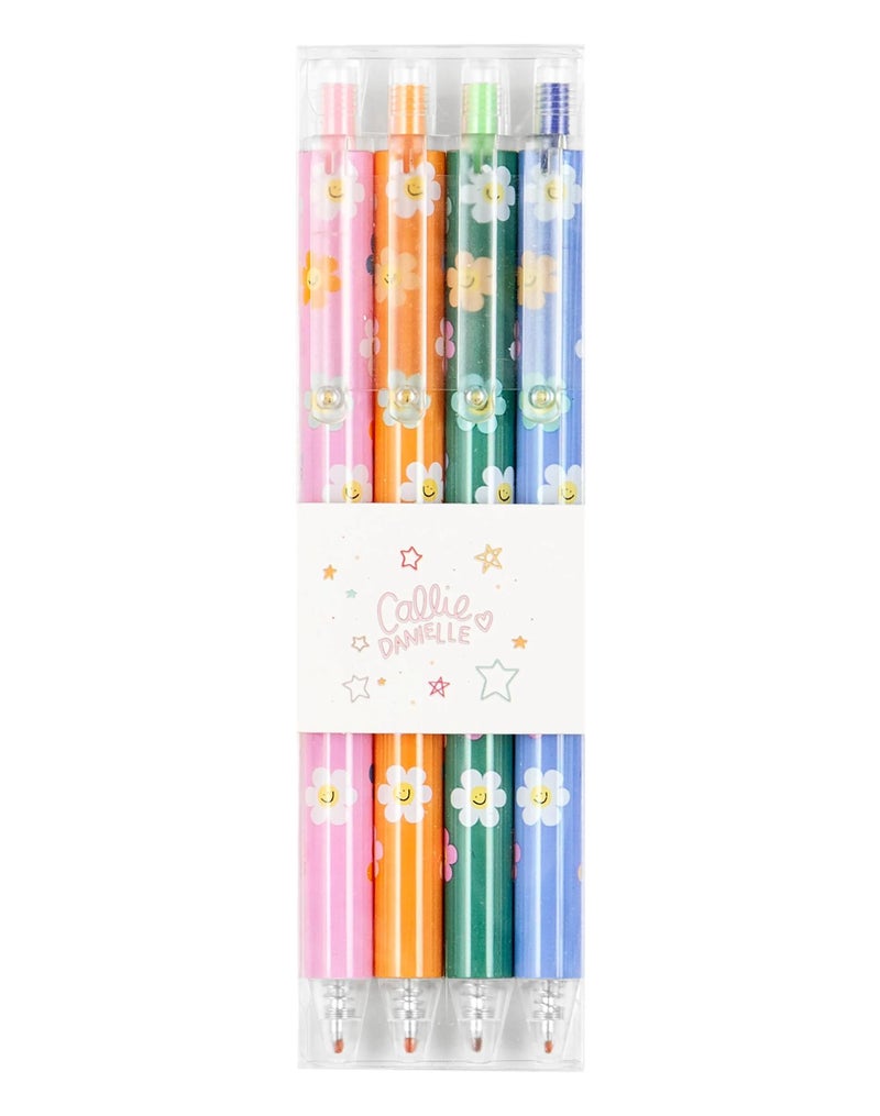 Callie Danielle Set of 4 Happy Daisy Colored Gel Pens for Journaling, Colorful Pens in Pink, Orange, Green & Blue, Smiling Flower Design, Gel Pen Cute Gifts - Image 4