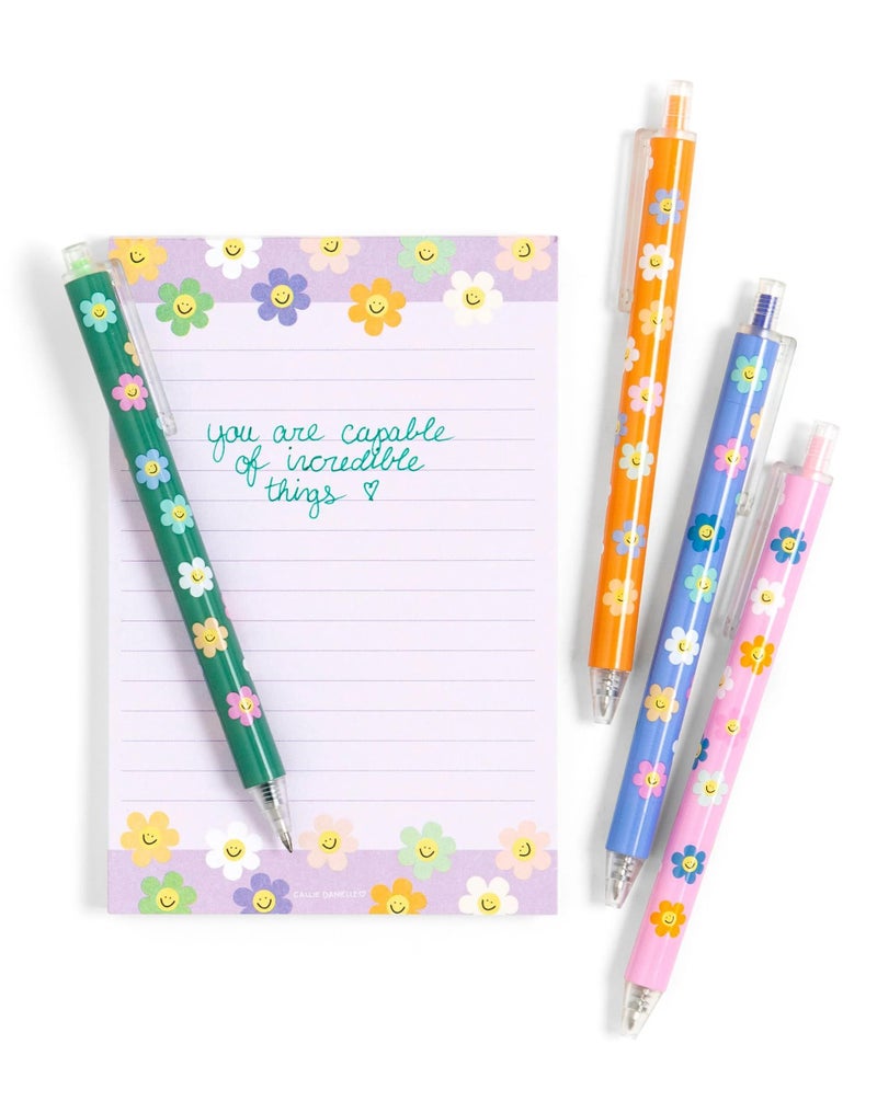 Callie Danielle Set of 4 Happy Daisy Colored Gel Pens for Journaling, Colorful Pens in Pink, Orange, Green & Blue, Smiling Flower Design, Gel Pen Cute Gifts - Image 3