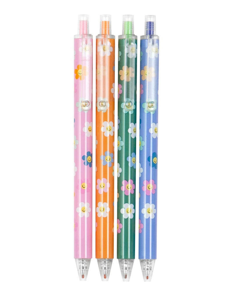 Callie Danielle Set of 4 Happy Daisy Colored Gel Pens for Journaling, Colorful Pens in Pink, Orange, Green & Blue, Smiling Flower Design, Gel Pen Cute Gifts - Image 1