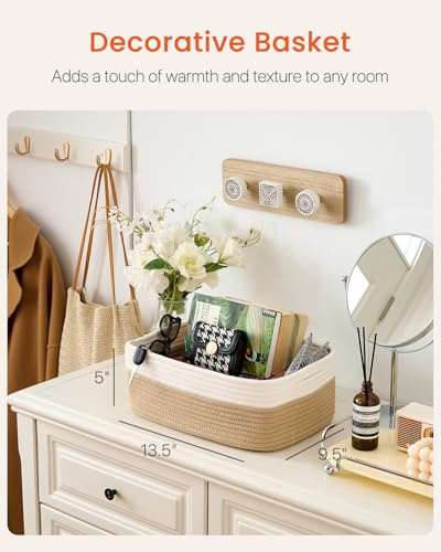 KALLAX Small Woven Basket 135 x 95 x 5 Inches Storage Basket for Organizing Cute Small Rope Shelf Closet Cube Storage Bins Baskets for Shelves Dog Toy Gift Baskets Empty 3 Pack White Brown - Image 3