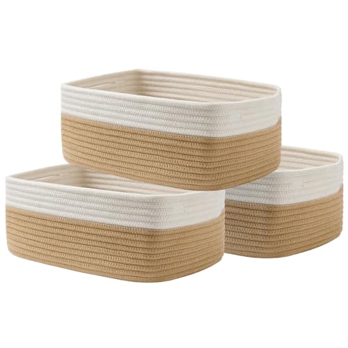 KALLAX Small Woven Basket 135 x 95 x 5 Inches Storage Basket for Organizing Cute Small Rope Shelf Closet Cube Storage Bins Baskets for Shelves Dog Toy Gift Baskets Empty 3 Pack White Brown - Image 1