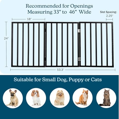 PETMAKER Pet Gate - 3-Panel Indoor Foldable Dog Fence for Stairs, Hallways, or Doorways - 54x24-Inch Wood Freestanding Dog Gates by PETMAKER (Black) - Image 2