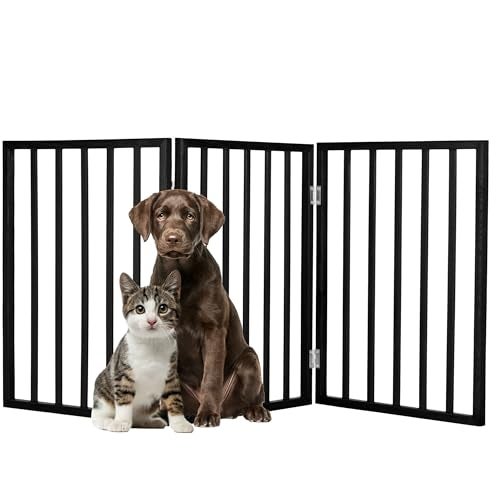 PETMAKER Pet Gate - 3-Panel Indoor Foldable Dog Fence for Stairs, Hallways, or Doorways - 54x24-Inch Wood Freestanding Dog Gates by PETMAKER (Black) - Image 1