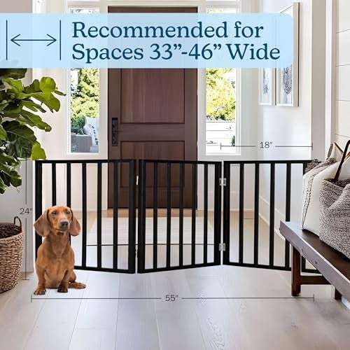 PETMAKER Pet Gate - 3-Panel Indoor Foldable Dog Fence for Stairs, Hallways, or Doorways - 54x24-Inch Wood Freestanding Dog Gates by PETMAKER (Black) - Image 5