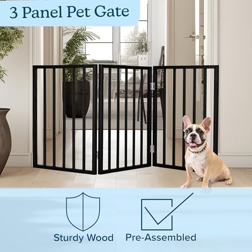 PETMAKER Pet Gate - 3-Panel Indoor Foldable Dog Fence for Stairs, Hallways, or Doorways - 54x24-Inch Wood Freestanding Dog Gates by PETMAKER (Black) - Image 3