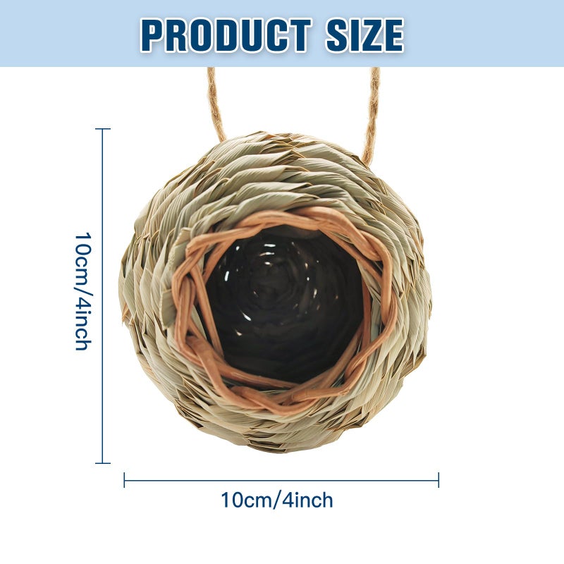 WDEFUN Humming Bird Houses for Outdoor Hanging, Natural Grass Bird Hut,Hand Woven Hummingbird Nest,Wren Finch Bird House for Garden Window Outdoor Home 2 Pack - Image 2