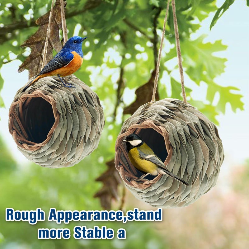 WDEFUN Humming Bird Houses for Outdoor Hanging, Natural Grass Bird Hut,Hand Woven Hummingbird Nest,Wren Finch Bird House for Garden Window Outdoor Home 2 Pack - Image 4