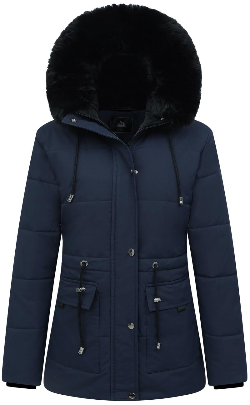 MOERDENG Women's Warm Winter Puffer Coat Thicken Fleece Lined Down Jacket Faux Fur Detachable Hood Snow Parka - Image 1