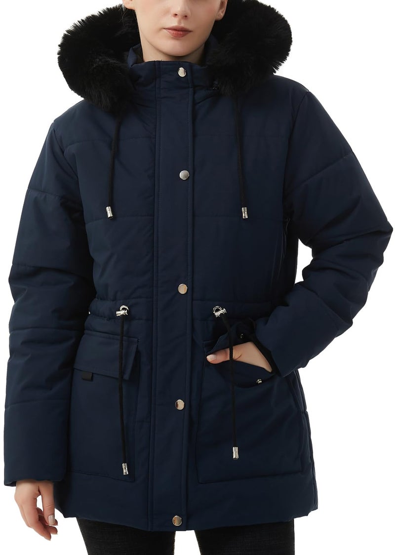 MOERDENG Women's Warm Winter Puffer Coat Thicken Fleece Lined Down Jacket Faux Fur Detachable Hood Snow Parka - Image 3