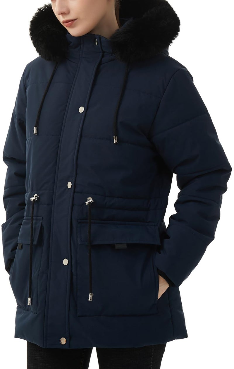 MOERDENG Women's Warm Winter Puffer Coat Thicken Fleece Lined Down Jacket Faux Fur Detachable Hood Snow Parka - Image 4