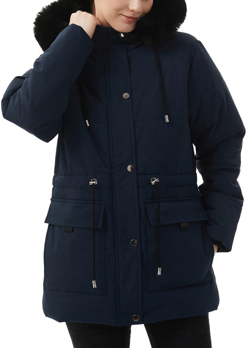 MOERDENG Women's Warm Winter Puffer Coat Thicken Fleece Lined Down Jacket Faux Fur Detachable Hood Snow Parka - Image 5