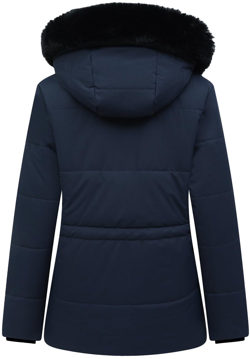 MOERDENG Women's Warm Winter Puffer Coat Thicken Fleece Lined Down Jacket Faux Fur Detachable Hood Snow Parka - Image 2