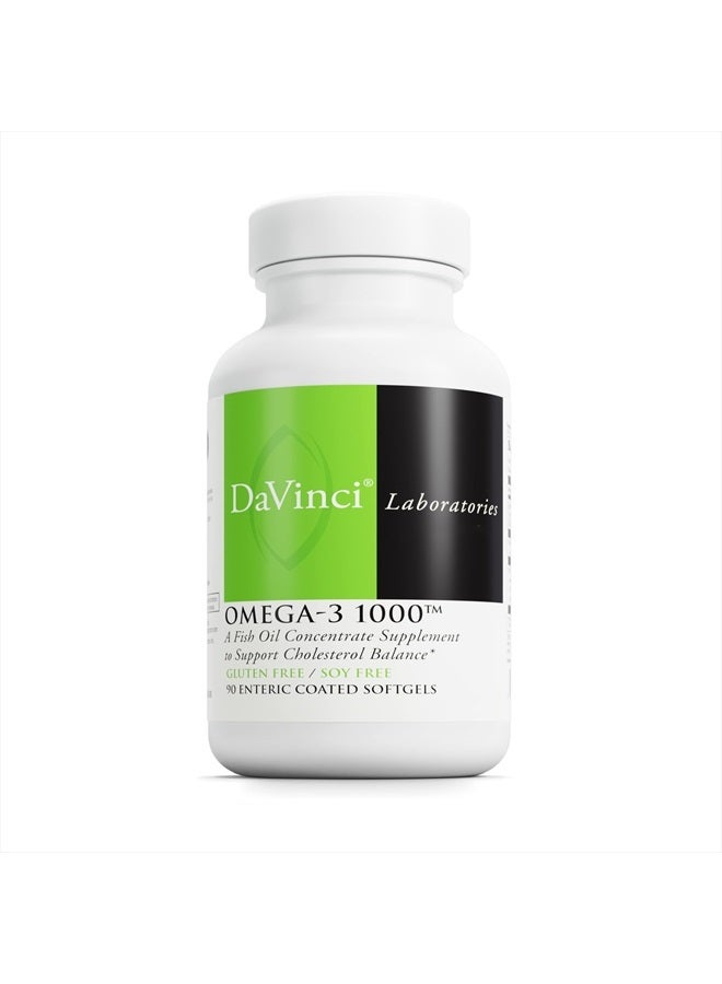 Davinci Labs Omega-3 1000 - Dietary Supplement to Maintain Already Normal Cholesterol Levels and Support Immune System, Hair and Skin* - Gluten-Free - 90 Enteric Coated Softgels - Image 1