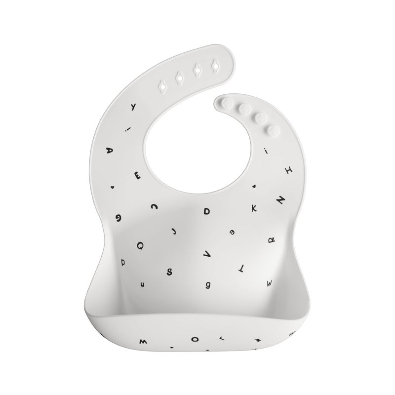 mushie Silicone Baby Bib | Adjustable Fit Waterproof Bibs (Letters White) - Image 1