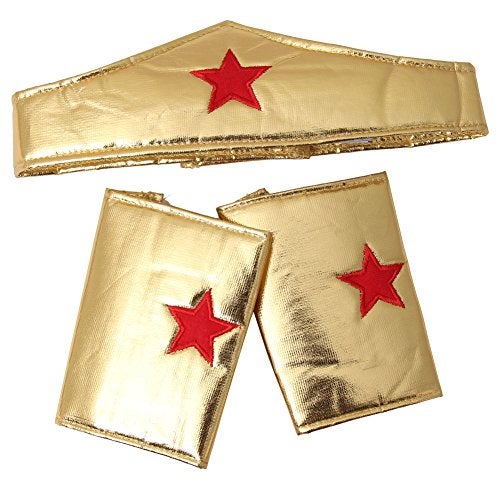 Making Believe Girls Gold Wonderful Superhero Costume Cuffs and Headband Set - Image 1