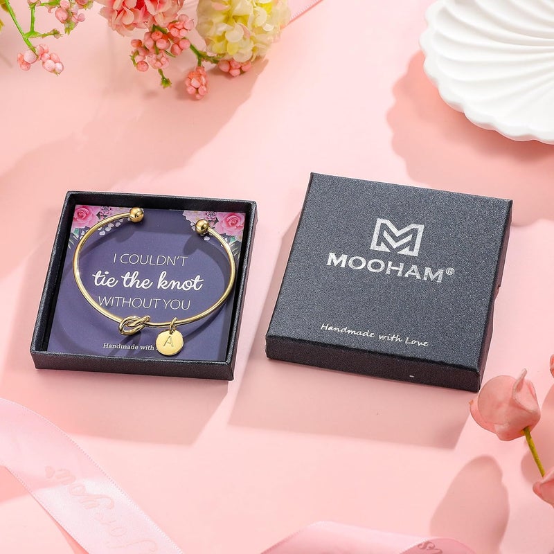 M MOOHAM Gold Initial Bracelets Gifts for Women Teen Girls - Dainty Tie the Knot Letter A-Z Initial Bracelet for Women Gold Cuff Bracelet for Womens Jewelry Personalized Bridesmaid Proposal Gifts - Image 5