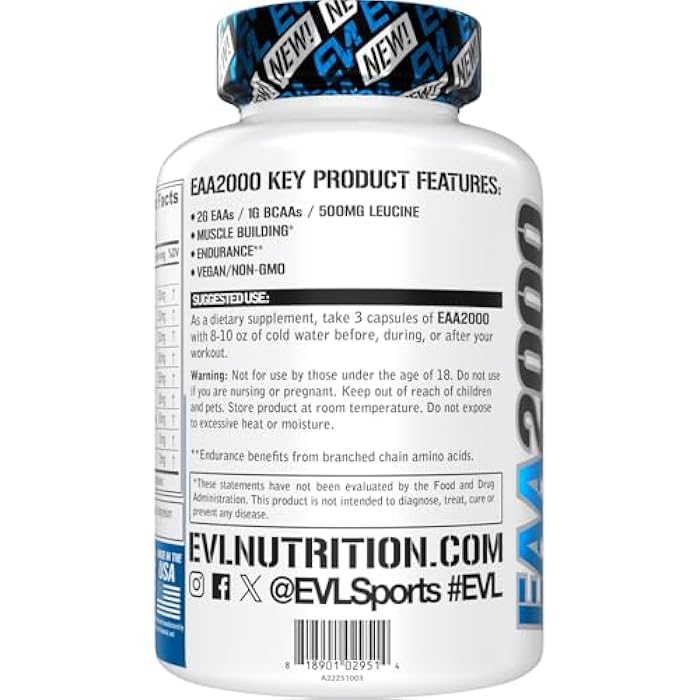 Evlution Nutrition EAA2000 - Pre & Post Workout Capsules - Muscle Building + Recovery Supplement - 2g Essential Amino Acids + 1g BCAAs - Endurance + Energy Support - 30 Servings - Image 3