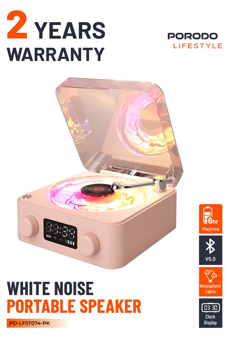 porodo Wave White Noise Portable Speaker with Atmospheric Lights and Clock Display / Calming Nature Sounds - Pink - Image 1