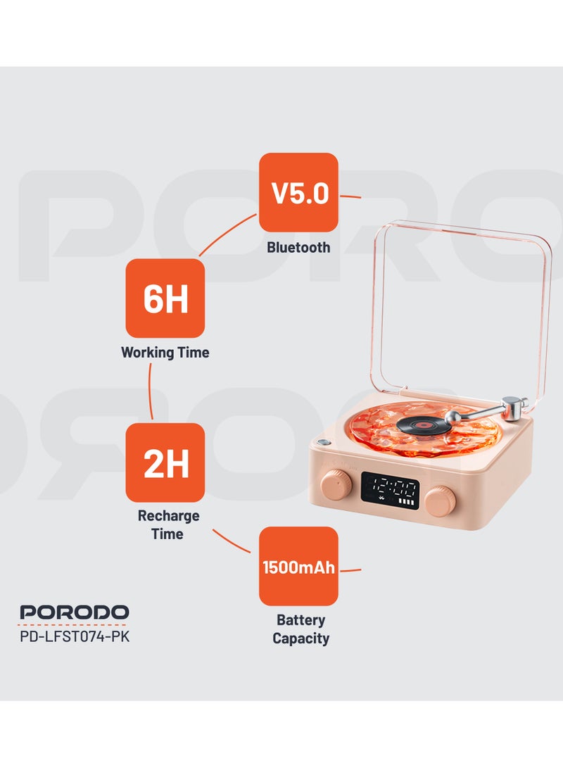 porodo Wave White Noise Portable Speaker with Atmospheric Lights and Clock Display / Calming Nature Sounds - Pink - Image 2
