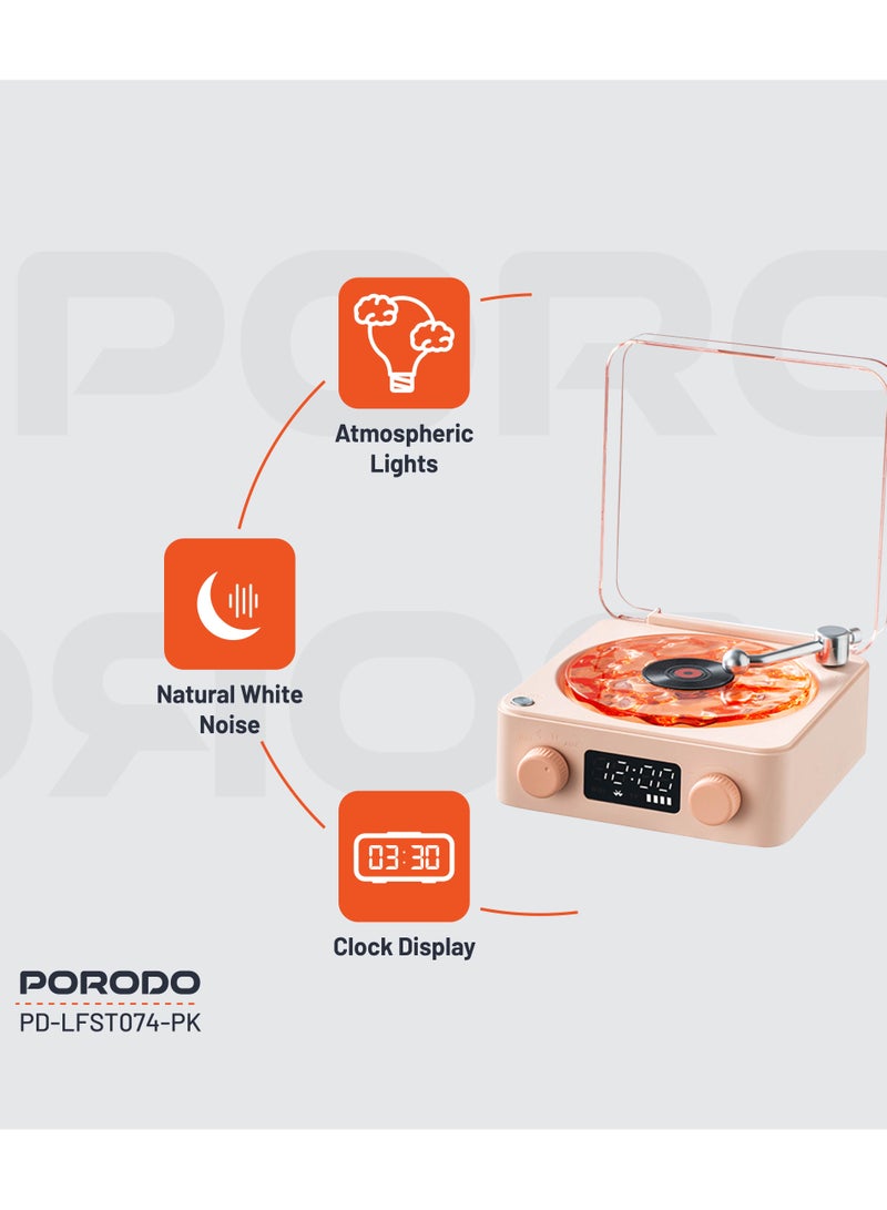 porodo Wave White Noise Portable Speaker with Atmospheric Lights and Clock Display / Calming Nature Sounds - Pink - Image 3
