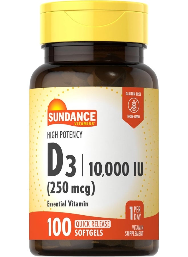 Sundance Vitamin D3 10,000 IU (250 mcg) | 100 Softgels | High Potency Formula | Non-GMO and Gluten Free Supplement - Image 1
