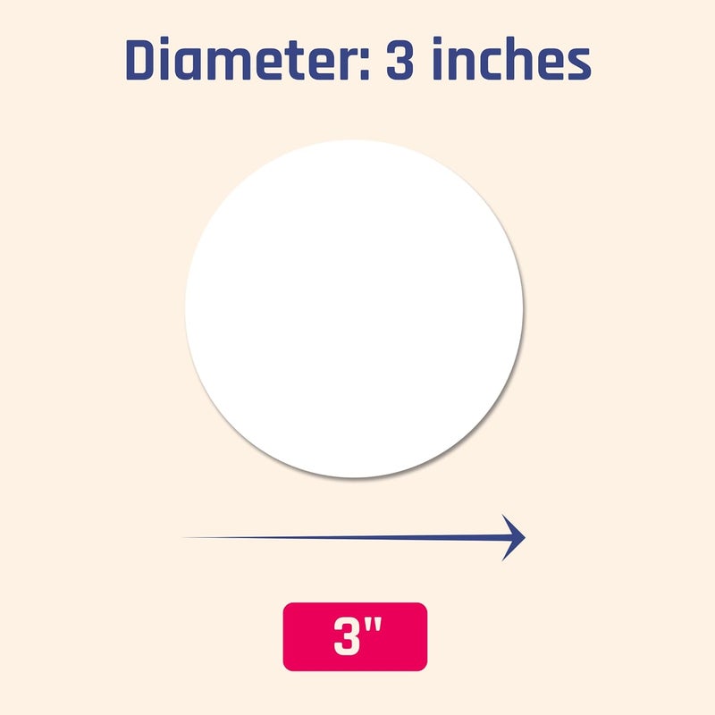 TownStix 40 ورقة ملصقات دائرية بيضاء قابلة للطباعة بحجم 3 بوصة لطابعات الليزر والحقن، 85 × 11 بوصة ورقة رسائل - Image 3