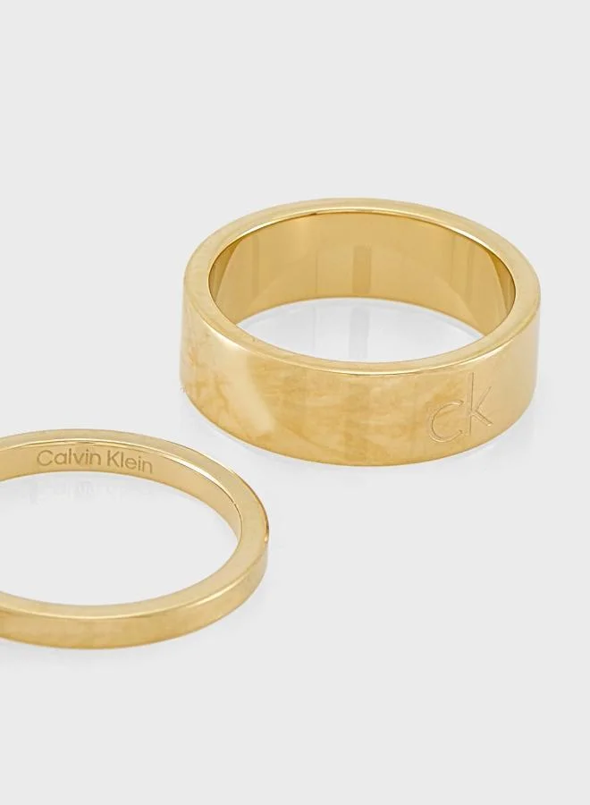 CALVIN KLEIN CK Trio Collection Set Of 3 Rings For Women In Yellow Gold Embellished With Crystals - 35000795C