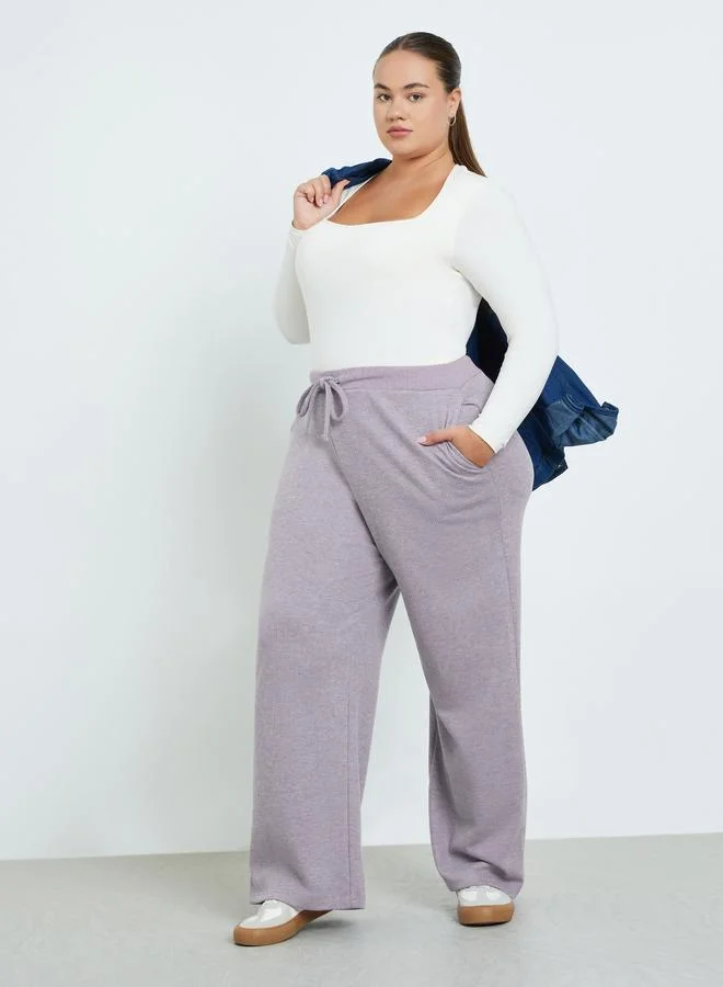 Plus Size Lilac Ribbed Relaxed Fit Joggers