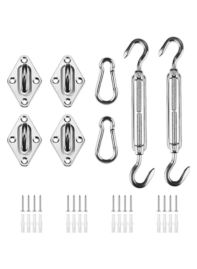TRASSLE Sun Shade Sail Hardware Kit 6 Inch Heavy Duty 304 Stainless for Triangle & Rectangle Outdoor Patio Canopy Garden Installation - Image 1