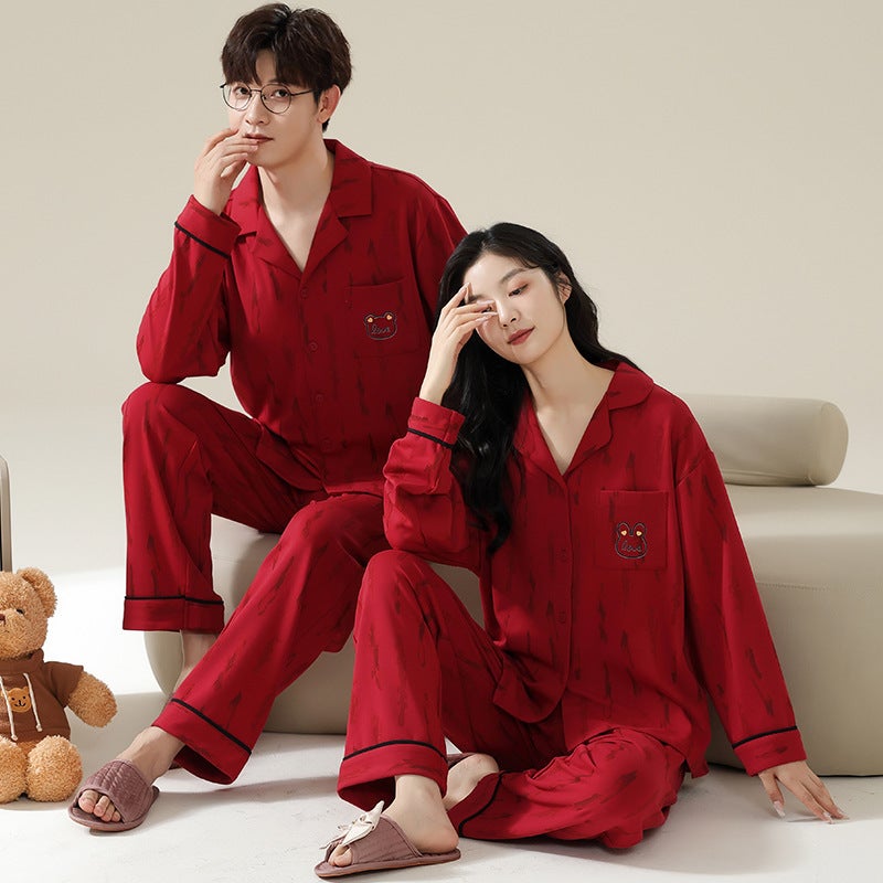 Cotton Wedding Couple Pajamas Women'S Newlywed New Red Men'S Family Year Home Clothes - Image 2