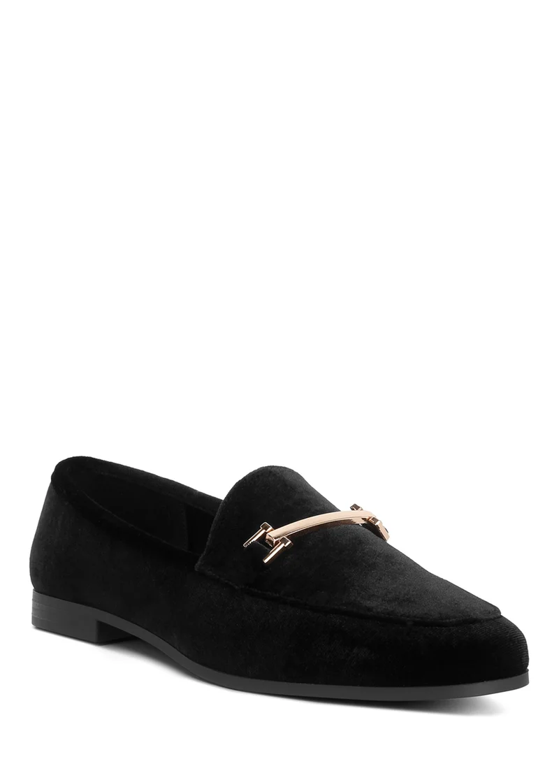 London Rag Horsebit Embellsihed Velvet Loafers in Black