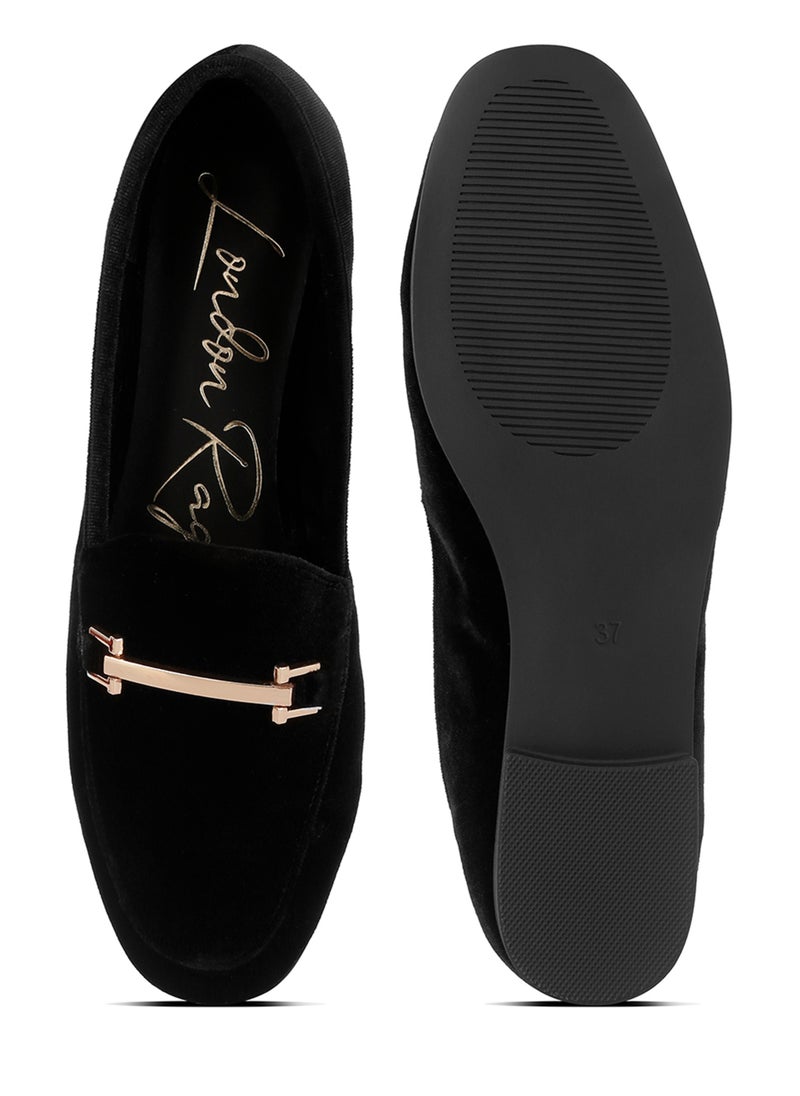 London Rag Horsebit Embellsihed Velvet Loafers in Black  - Image 4