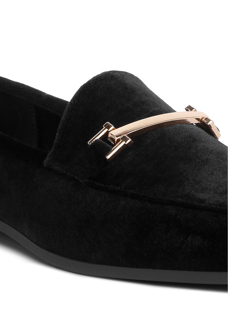 London Rag Horsebit Embellsihed Velvet Loafers in Black  - Image 5
