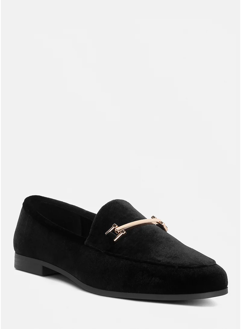 London Rag Black Horsebit Embellsihed Velvet Loafers in Black for Women | Best Price UAE