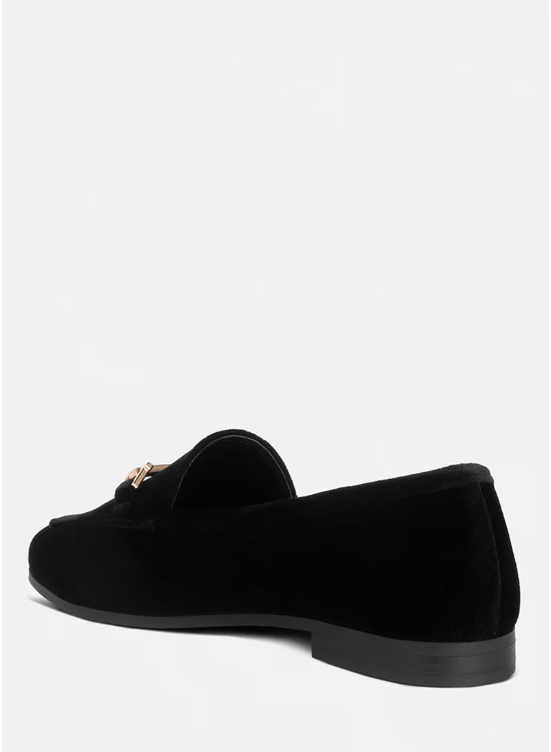 London Rag Black Horsebit Embellsihed Velvet Loafers in Black for Women | Best Price UAE