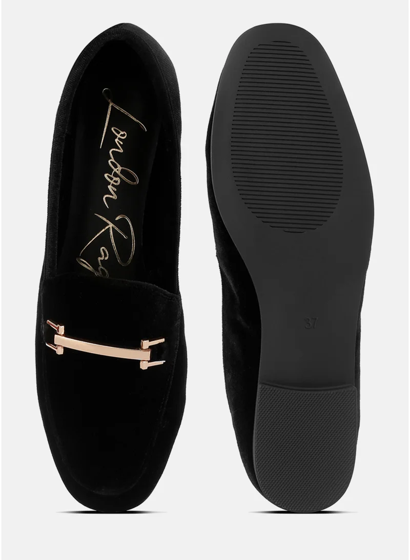 London Rag Black Horsebit Embellsihed Velvet Loafers in Black for Women | Best Price UAE