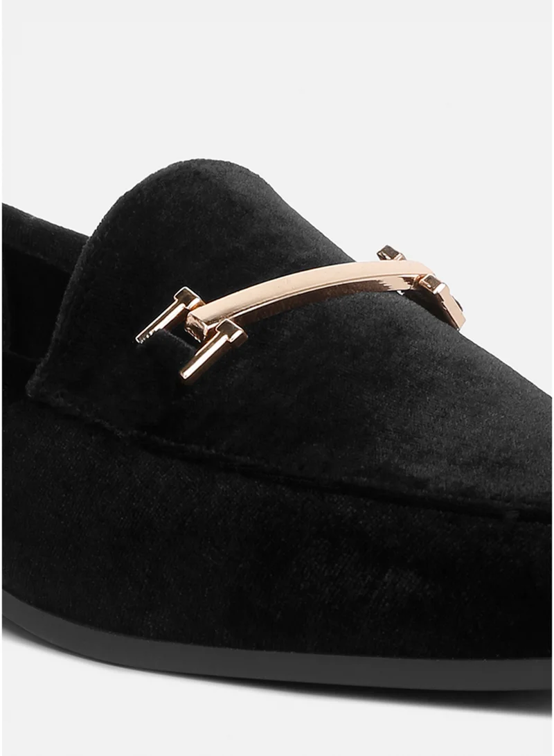 London Rag Black Horsebit Embellsihed Velvet Loafers in Black for Women | Best Price UAE