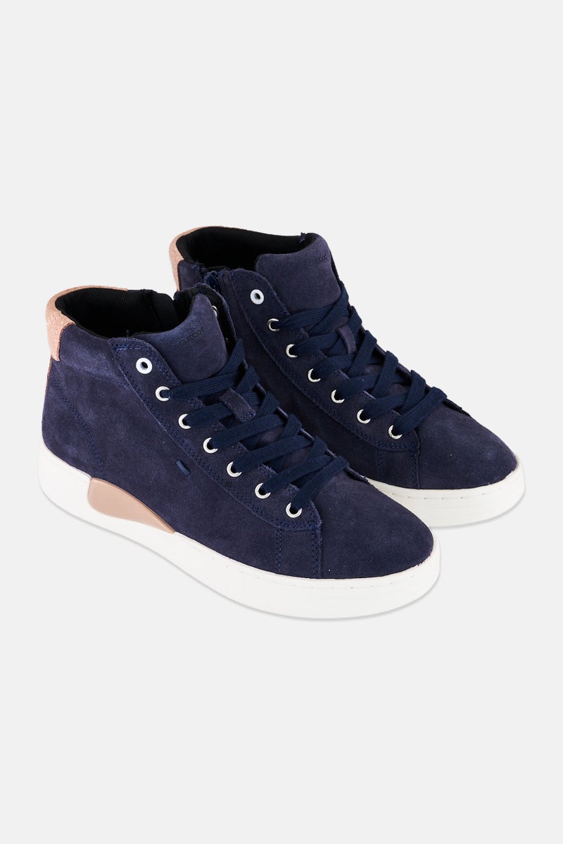GEOX Women U Lauressa Suede Lace Up Casual Shoes, Navy - Image 1