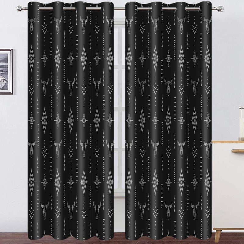 Ahbewin Tribal Aztec Print Window Strtain Plass 2 Pack Bull Skull Tribal Boho Design Aztec نمط غرفة غامق الستائر نافذة لغرفة المعيشة 52x84 بوصة Cllsah17 - Image 2