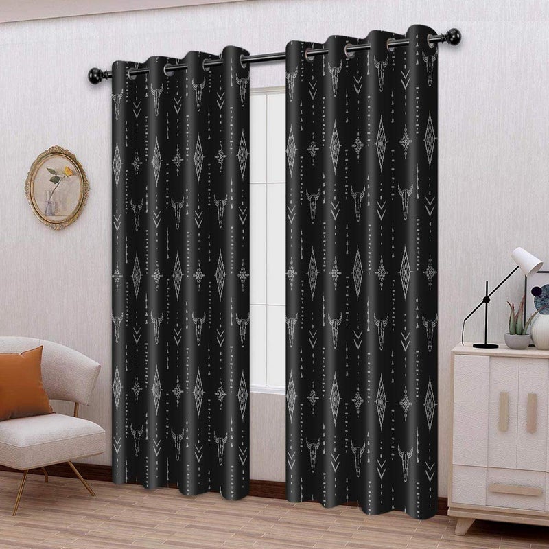 Ahbewin Tribal Aztec Print Window Strtain Plass 2 Pack Bull Skull Tribal Boho Design Aztec نمط غرفة غامق الستائر نافذة لغرفة المعيشة 52x84 بوصة Cllsah17 - Image 3