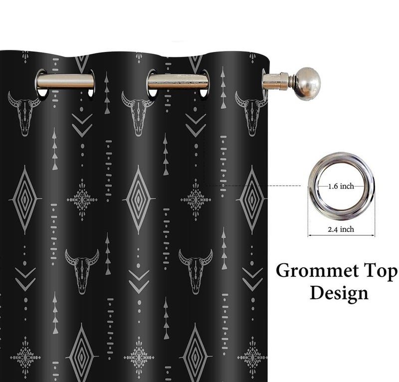 Ahbewin Tribal Aztec Print Window Strtain Plass 2 Pack Bull Skull Tribal Boho Design Aztec نمط غرفة غامق الستائر نافذة لغرفة المعيشة 52x84 بوصة Cllsah17 - Image 5