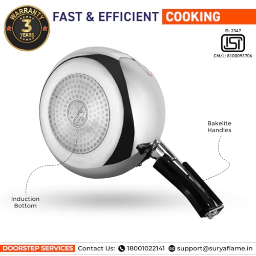 Surya Flame Aluminium 3 Litre Pressue cooker Queen inner lid, Gas and Induction Compatible ISI certified (Silver)3 Year Doorstep Warranty - Image 2