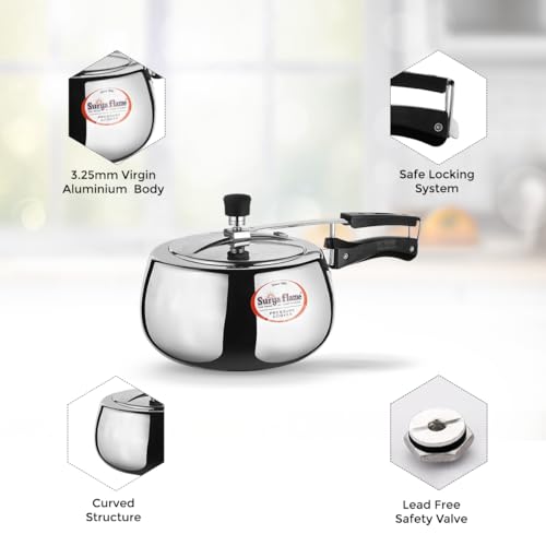 Surya Flame Aluminium 3 Litre Pressue cooker Queen inner lid, Gas and Induction Compatible ISI certified (Silver)3 Year Doorstep Warranty - Image 3