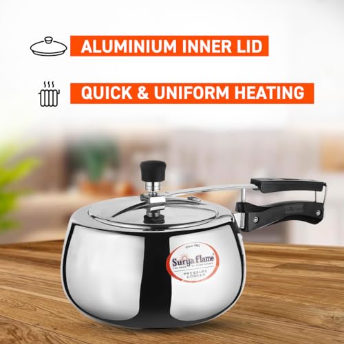Surya Flame Aluminium 3 Litre Pressue cooker Queen inner lid, Gas and Induction Compatible ISI certified (Silver)3 Year Doorstep Warranty - Image 5