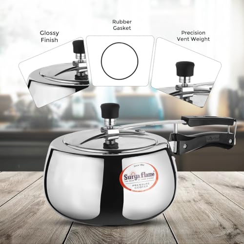 Surya Flame Aluminium 3 Litre Pressue cooker Queen inner lid, Gas and Induction Compatible ISI certified (Silver)3 Year Doorstep Warranty - Image 4
