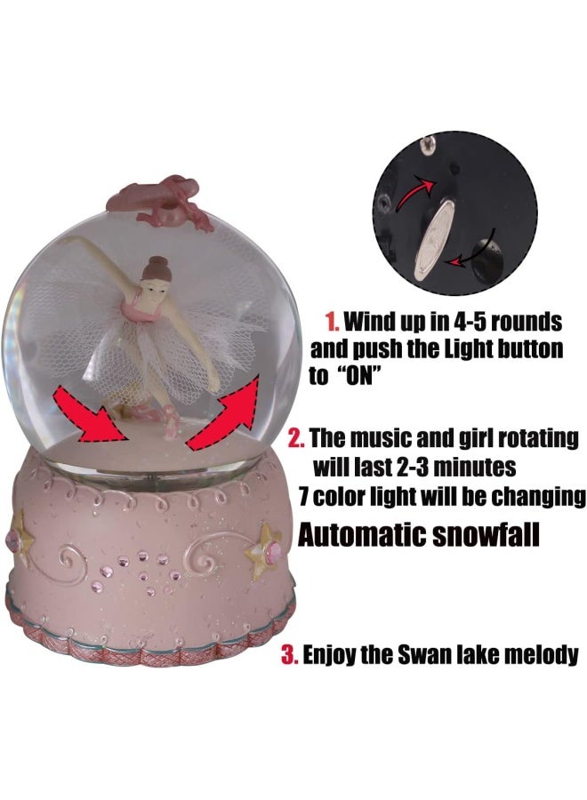 Singeek Swan Lake Music Box Ballerina Color Changing Lights Handpainted Dancing Ballerina Snow Globe Ballet Recital Gifts for Girls, Daughter, Granddaughter - Image 3