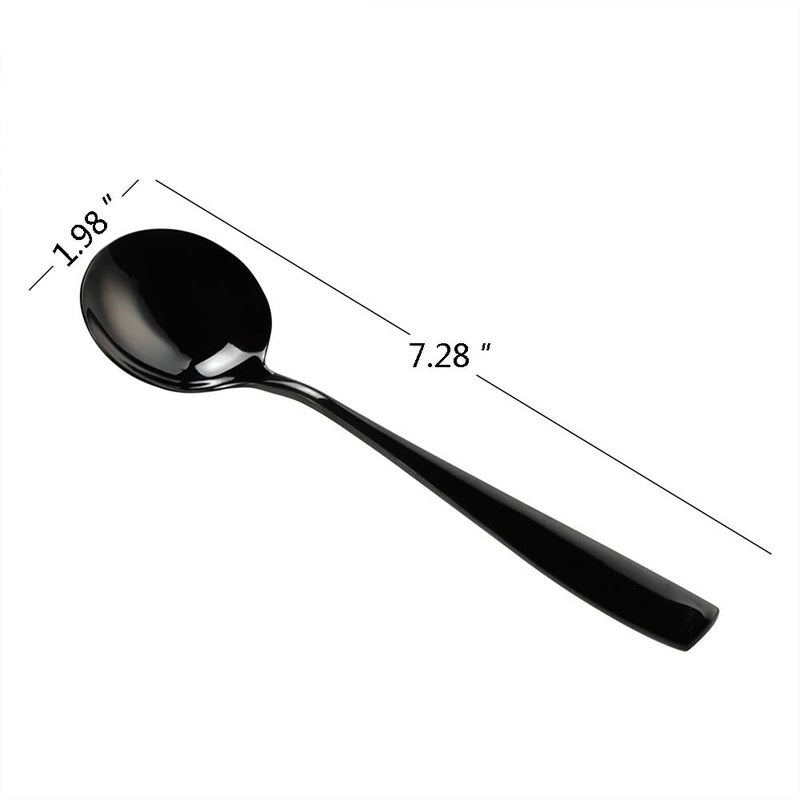 Teyyvn 16-Piece Round Soup Spoons  Black Stainless Steel Bouillon Spoon - Image 2